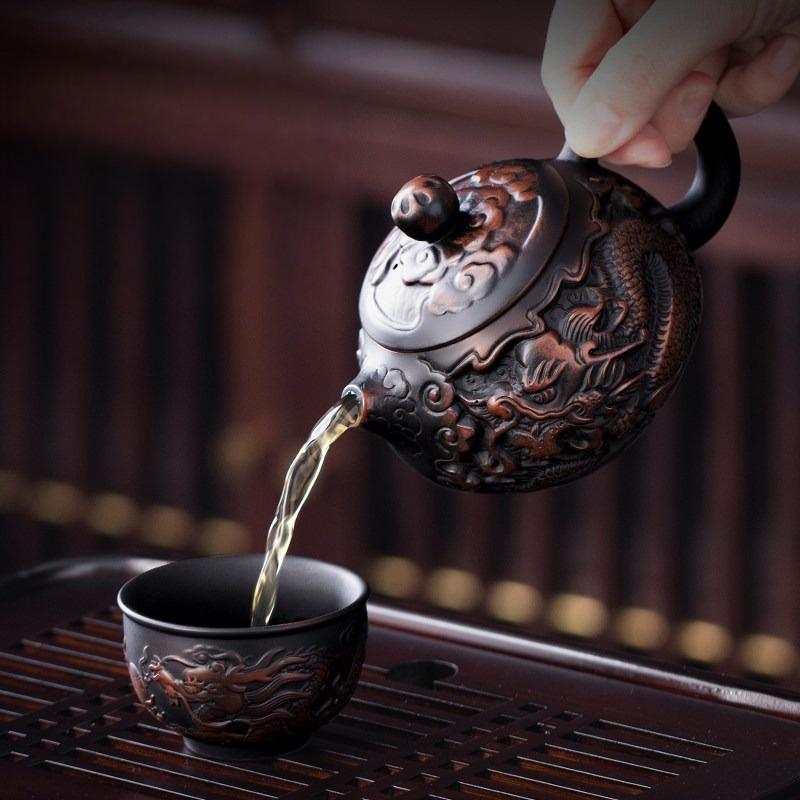 Jianshui Clay Purple Pottery Teapot Hand Painted Antique Relief Teapot Household Teapot Kungfu Tea Set Kettle