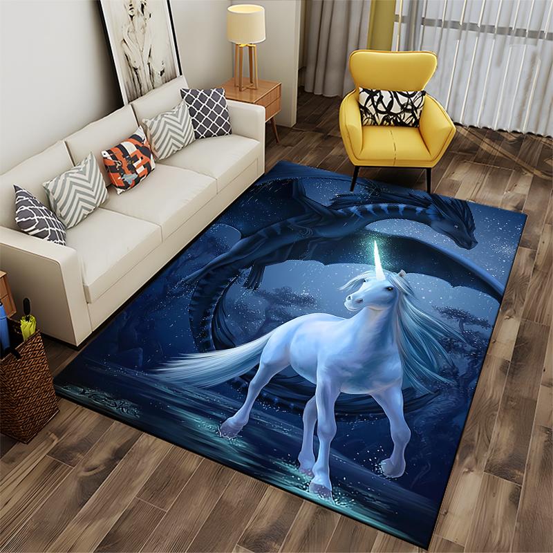 "Fantasy Unicorn and Dragon Night Sky Carpet, Living Room Decor" Suitable for Use As an Anti-slip for Living Room Bedroom Sofas