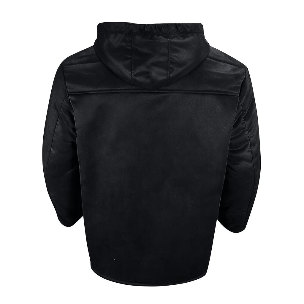 Men's Solid Color Button Pocket Work Wear Plus Leather Jacket Men's Casual Long Coat