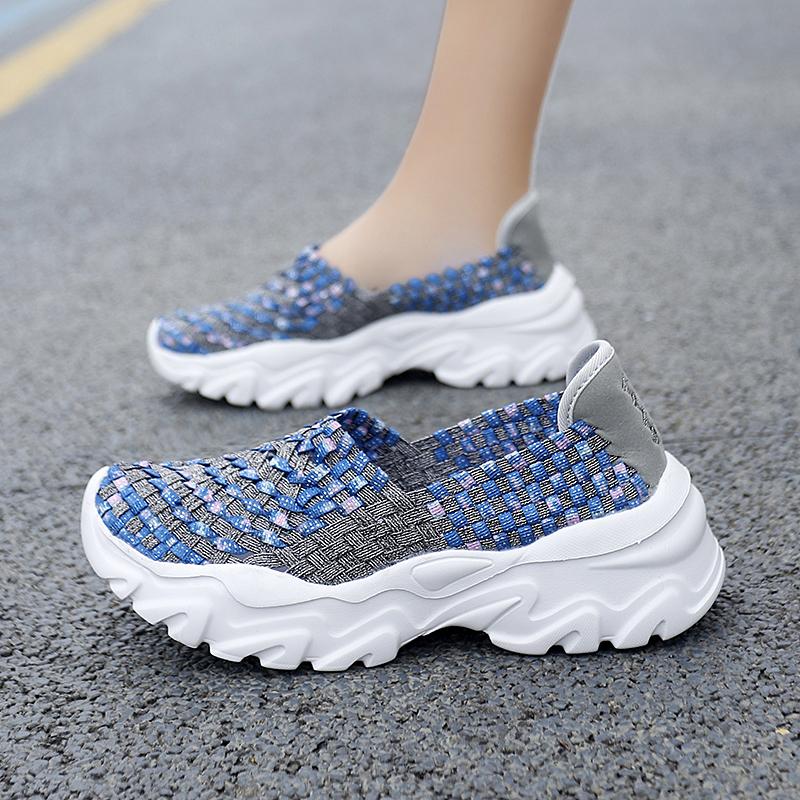 Summer Moccasin Pink Beach Walking Shoes Women Multicolor Casual Weave Slip on Braided Elevator Sneakers Plus Size