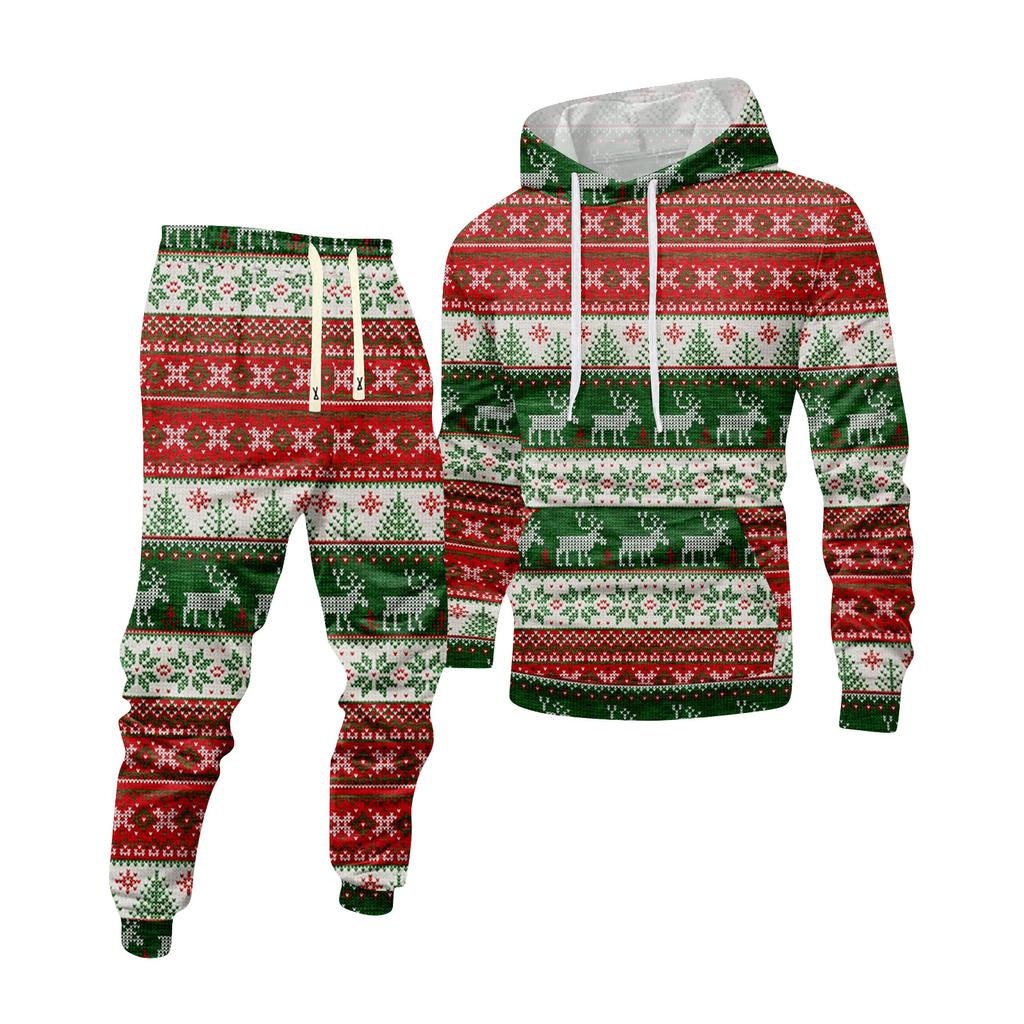 Men's Printed Hooded Sweatshirt And Sweatpants Casual Sports Suit
