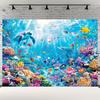 2D Underwater World Turtle Dolphin Fish Backdrop Ocean Photo Background