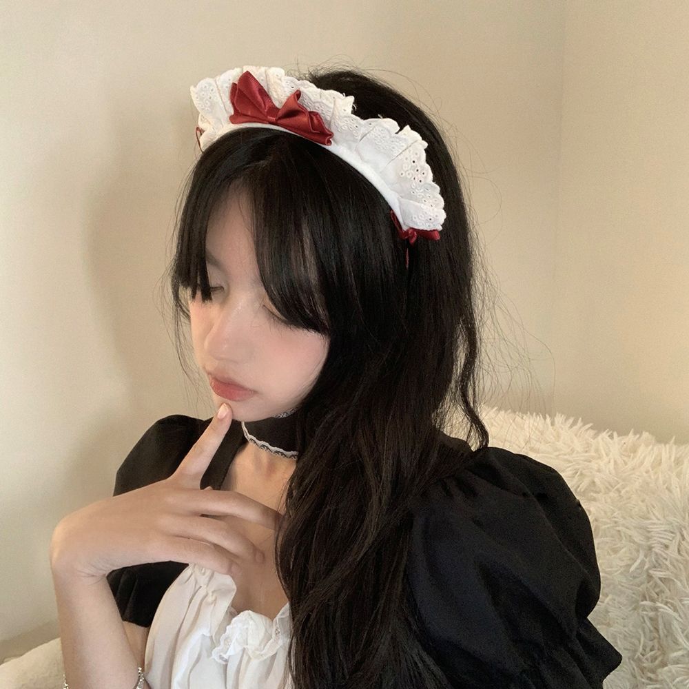 Headdress Lace Maid Wash Face Make up Lolita Hair Band Bow Women Accessories Korea Style Headband