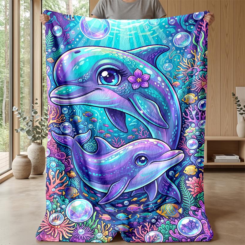 Underwater Dolphin Fantasy 1 Theme blanket Lightweight Warm Flannel Blanket Decorative Throw Blanket for Home Decoration