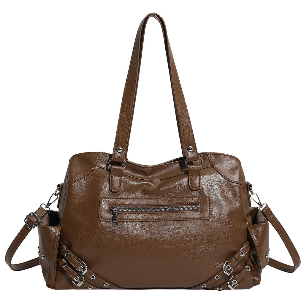 Leather Tote Bag Women's Fashion Shoulder Bag with Front Zip Pocket and Adjustable Crossbody Strap