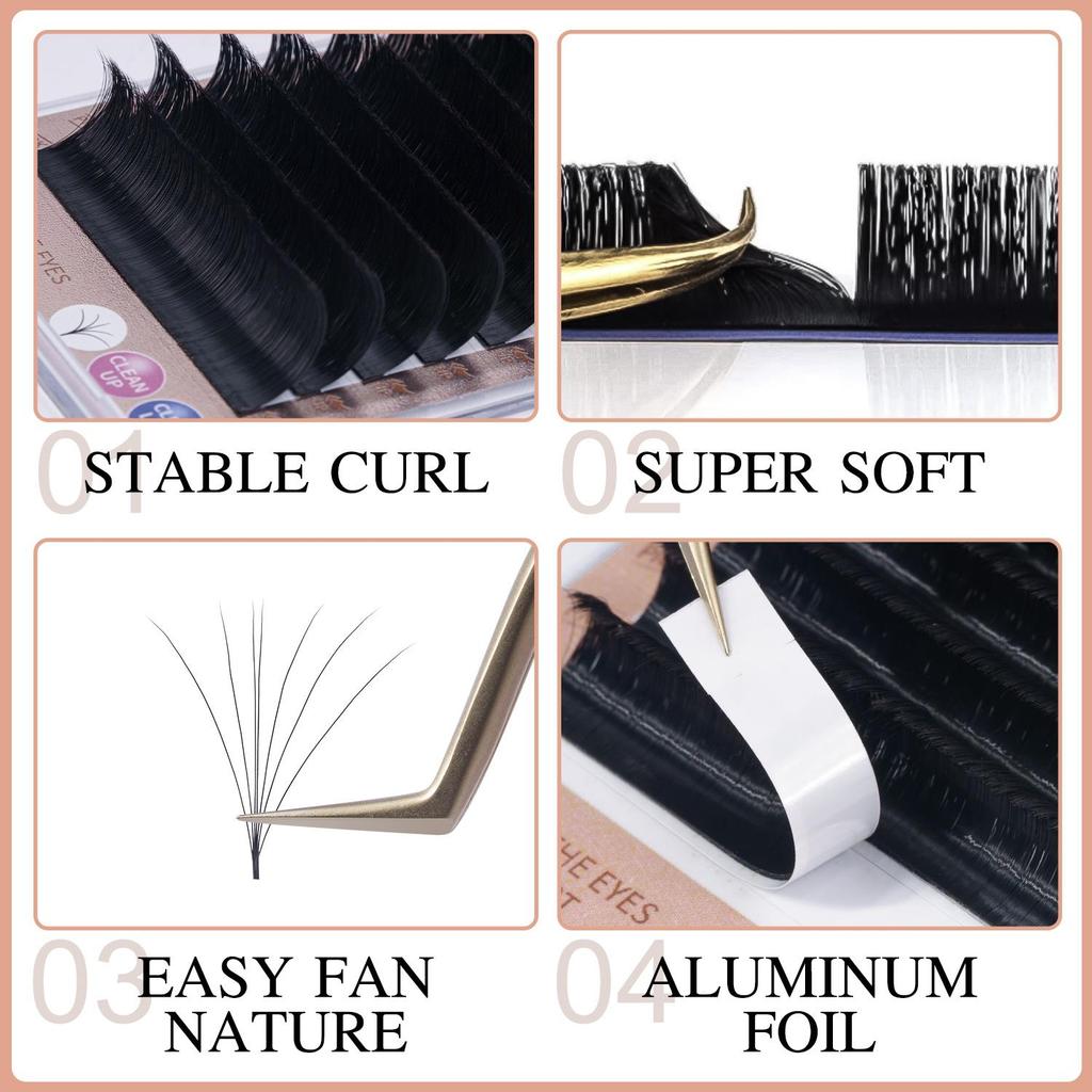 Damman 1 box of 12 rows of easy-fan eyelash extensions, 8-15mm, automatic fan-shaped eyelashes, 0.05/0.07 C/D curvature, easy-blooming eyelashes.
