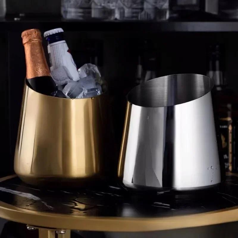 

Stainless Steel Ice Bucket Champagne whiskey Beverage Beer Cooler Chilling Bucket Ice Cube Barrel Container Bar Bartender Tools чёрный