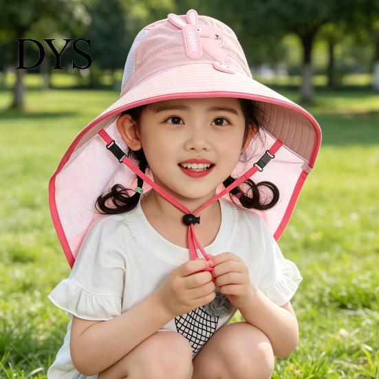 Kids Foldable Camping Hat Summer Sun for Boys Girls, Breathable Mesh Wide Brim Cap with Neck Accessories Flap, Adjustable Strap & Whistle, UV