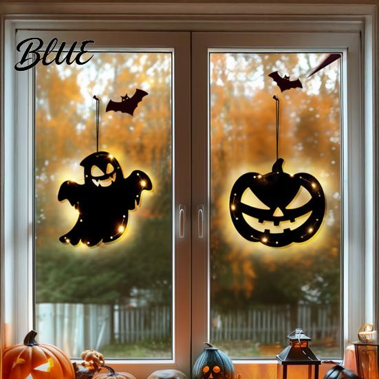 Halloween Decorations Pumpkin Hanging Decor Non-Woven Ghost Ornament with Light String Spooky Decor Reusable Door Wall for Party Scene Trick