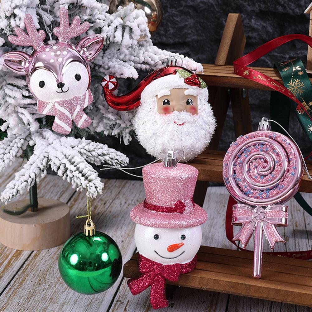 Cartoon 3D Christmas Ornaments Plastic Hanging Decor with Snowman Reindeer Lollipop Designs Festive Tree Decoration