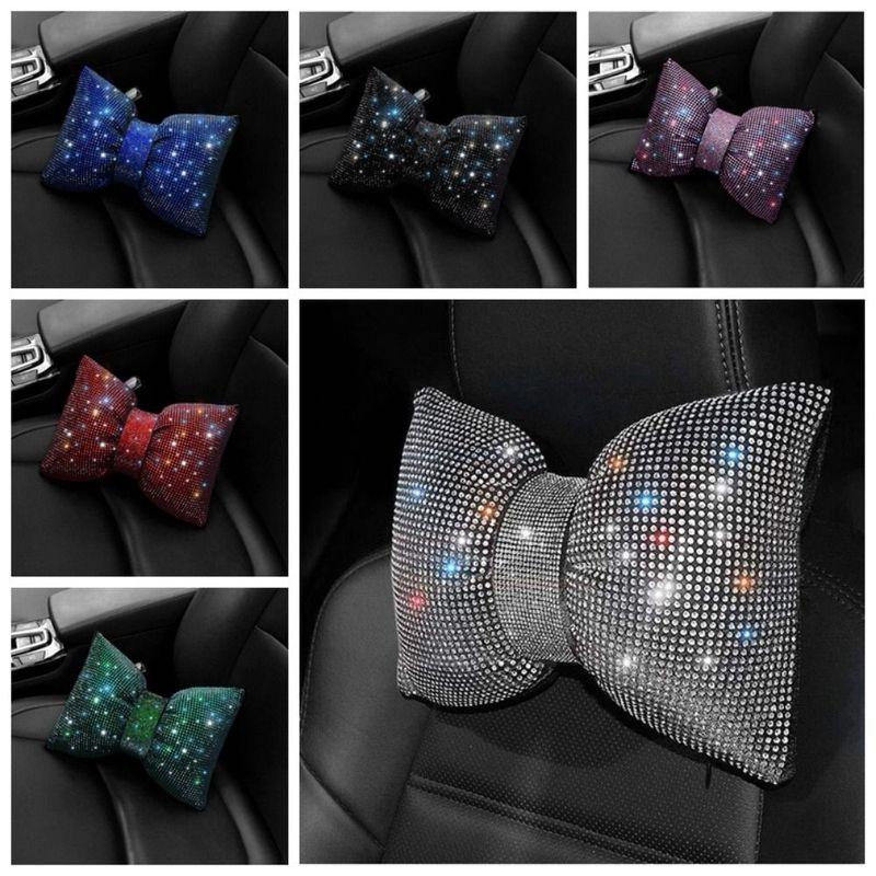 Rhinestone Crystal Bow Car Headrest Bling Neck Rest Crystal Bowknot Car Neck Pillow Ergonomic Multifunctional