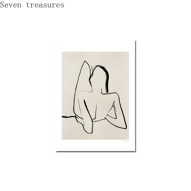 

Curve Line Girl Abstract Aesthetic Wall Art Canvas, Nordic Posters and Prints, Picture Mural, Interior Vintage Room Decoration 21x30cm No Framed