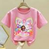 Gabby Dollhouse New T-shirt Children Cute Cartoon Summer Clothes Fashion Girl Pink Short Sleeve Anime Loose Clothing Kid Tee Top