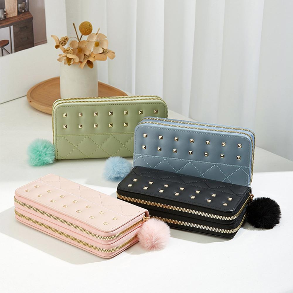 Rivets Woman Clutch Wallet Soft Plush Ball Square Card Bag Simple Women Long Purse Female