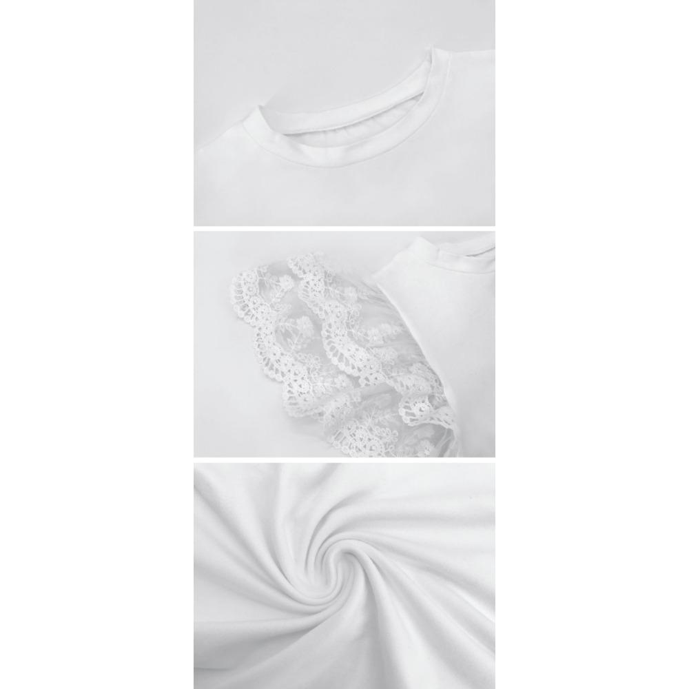 Frühlings-Unifarbenes Oberteil Sexy Rundhals Spitze Kurzarm T-Shirt