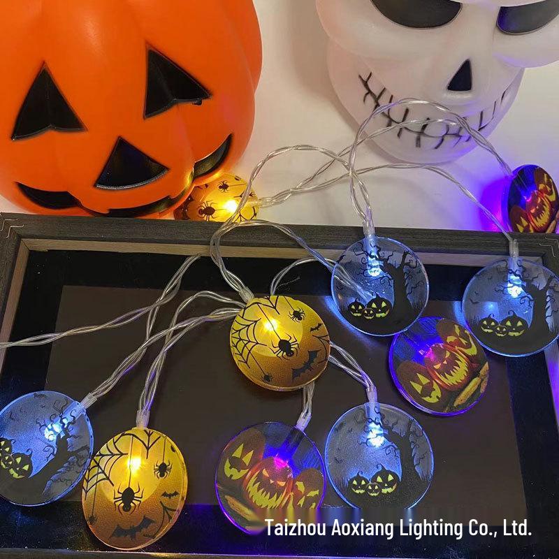 Halloween LED String Lights - Pumpkin, Spider, Ghost, Horror Decor, Marigold Colored Small Lights