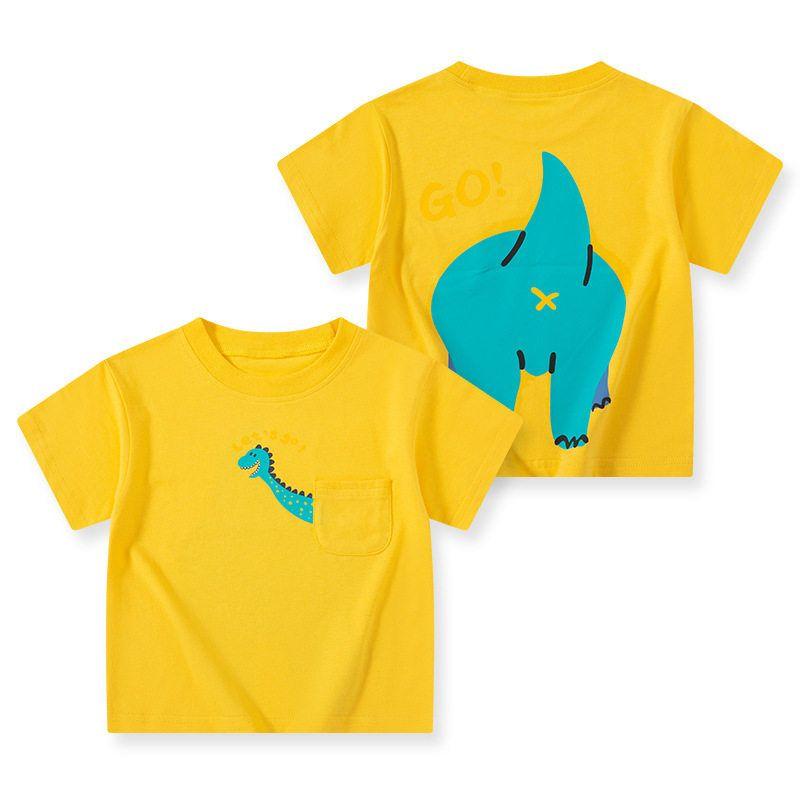 Children's Clothing Summer Kids Short Sleeve T-shirt Top Boys and Girls Half Sleeve Front and Rear Dinosaur Print Clothes Cotton Base Shirt