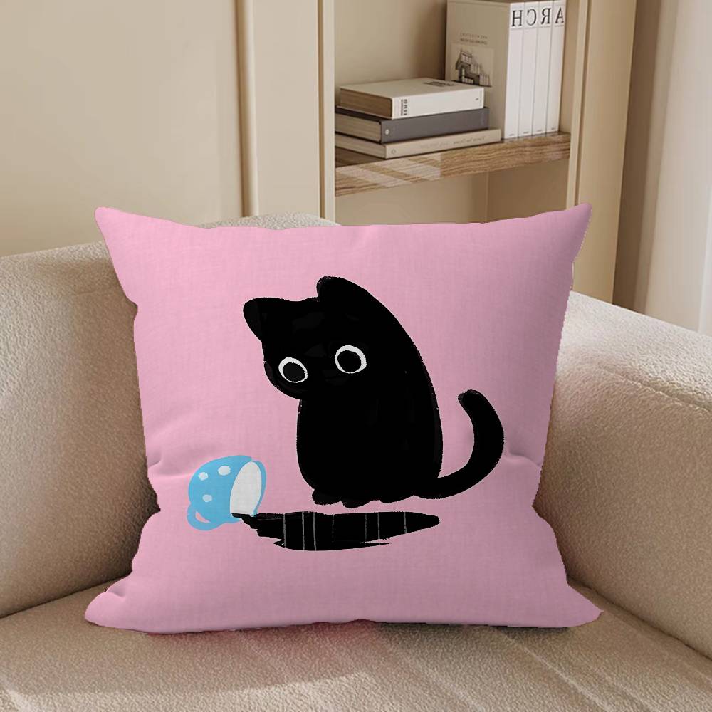 PunkS Style Small Cartoon Cute Black Cat Pillow Cushion Cover Pillowcase Living Room Sofa Home Decor Customized