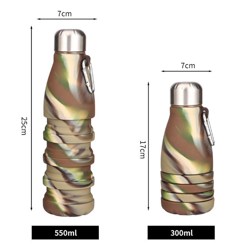 Foldable Bottle With Carabiner Leak Silicone Collapsible Water Bottles Portable Sports Cups Proof For Outdoor Travel 550Ml