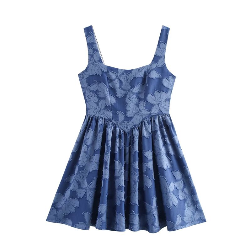 

Kaslead Новая женская одежда Западный стиль Мода Простой широкий клёш Французский стиль Короткое платье-слинг Royal Blue L