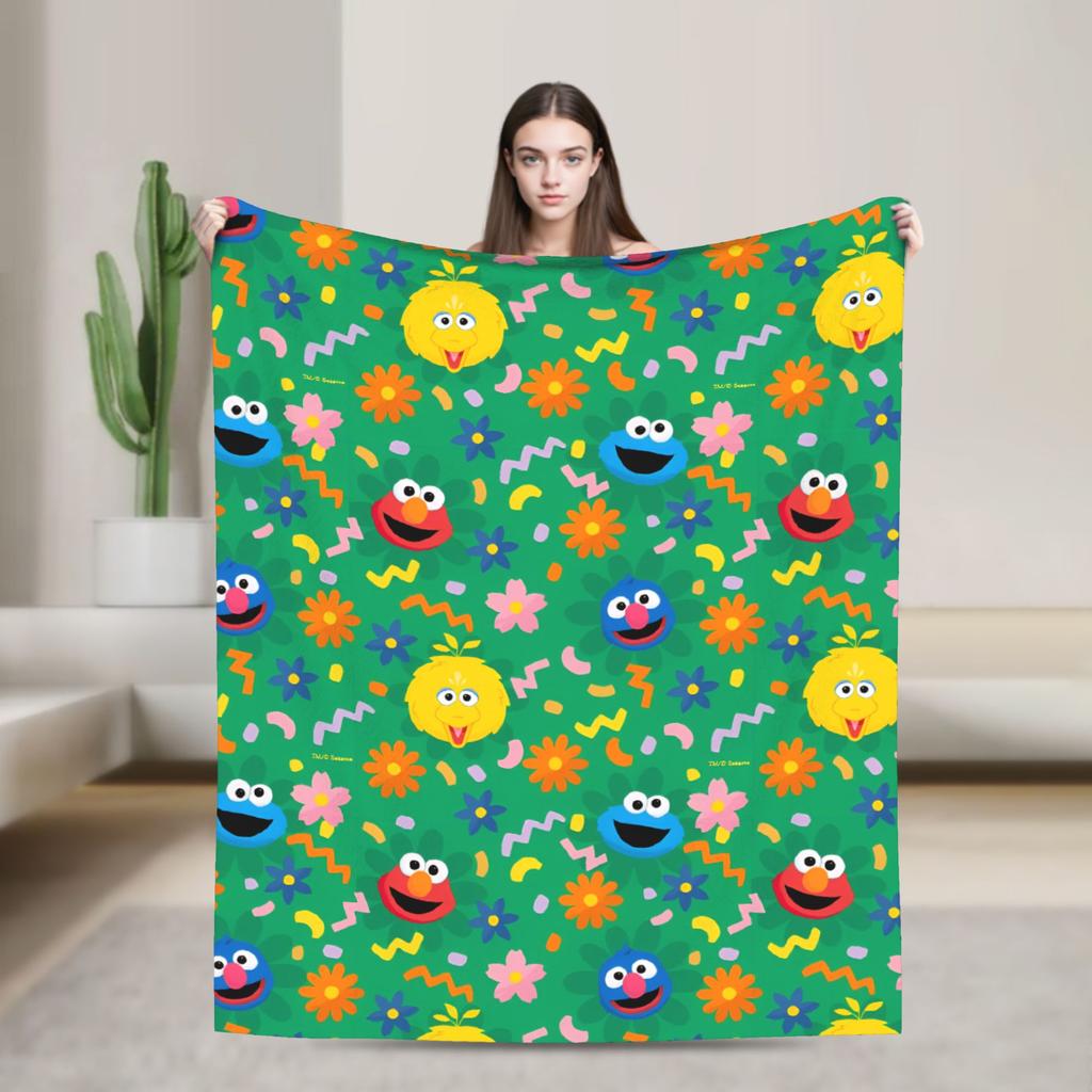 Oscar the Grouch Big Face Blanket S-Sesames Streets Warm Soft Plush Bedding Throws For Couch Chair Sofa Bed Bedspread Bed Cover