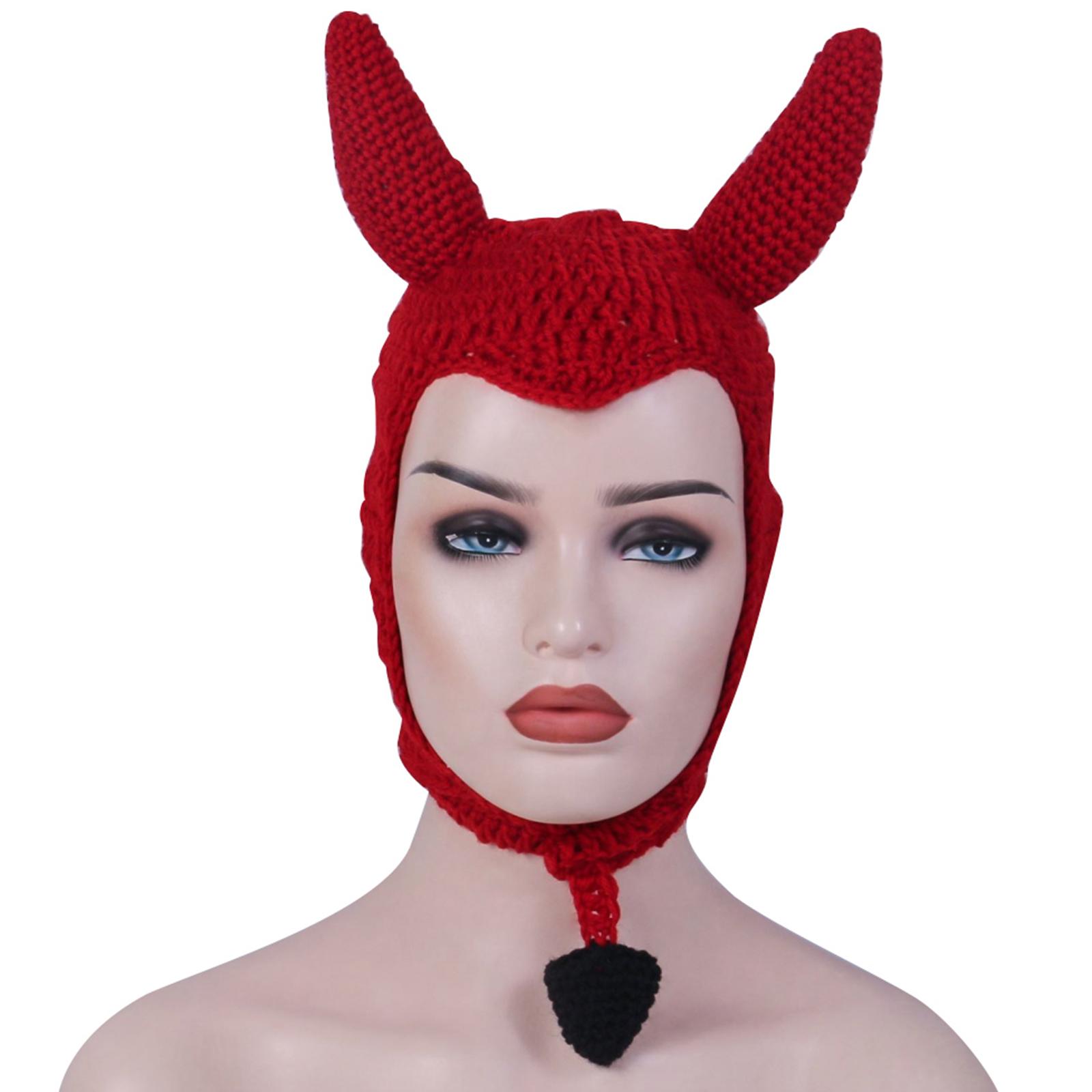 

Little Devil Hat Earflap Hat Knit Devil Hat Earflap Beanie Y2k Devil Horn Hat Beanie Funny Hat Y2K Beanie C