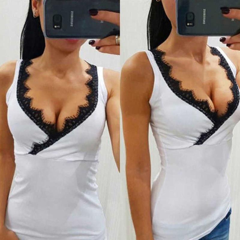 Breathable Sexy Lace Women Vest Tops V-neck Sleeveless Summer Tank Blouse For Everyday Wear