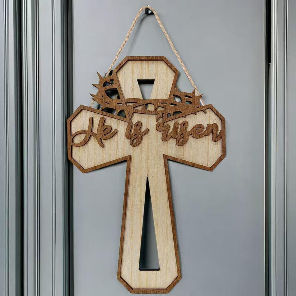 Cruce de Paște Agățătoare de Ușă din Lemn, Semn pentru Pridvorul din Față cu Tematică Religioasă, Decorațiune de Casă pentru Sărbători