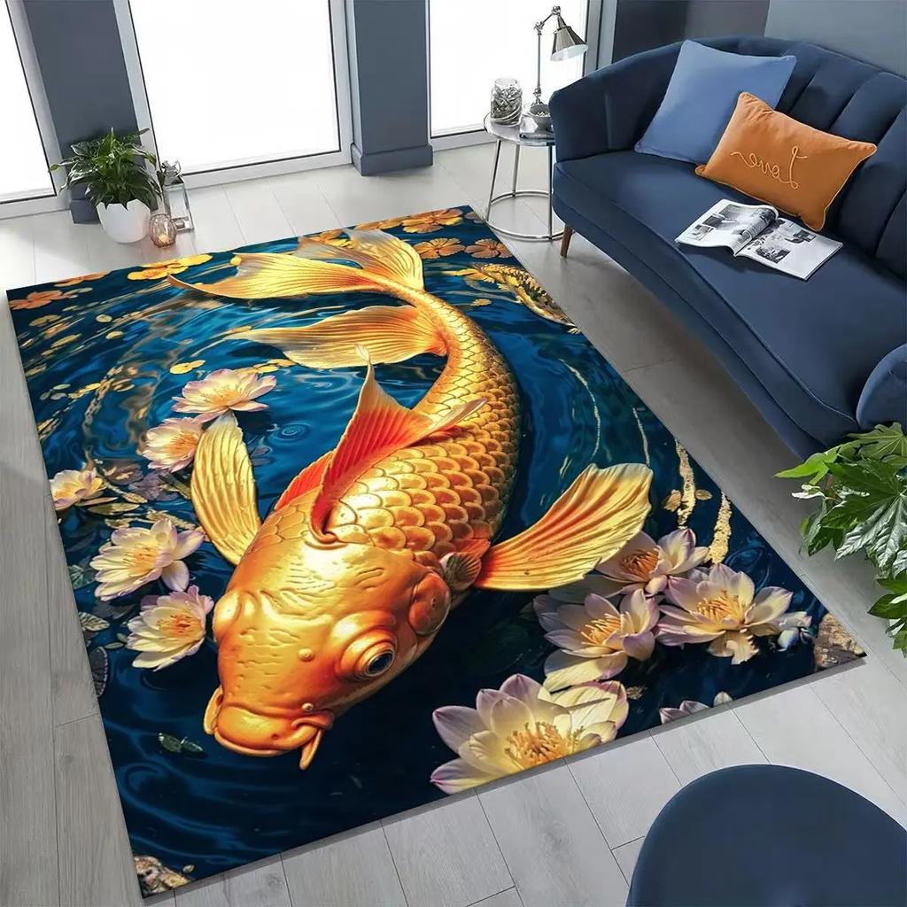 Lucky Koi Yin-Yang Koi Cartoon-Teppich, geeignet für Schlafzimmer, Wohnzimmer, Sofas, Fußmatten und Kinder-Rutschfeste Bodenmatten