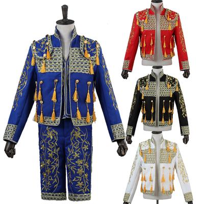 Spanisches Stierkämpferkostüm für Herren, Bühnenkostüm, europäisches Gerichtskostüm, Stierkampfkostüm, bestickte Quaste, dreiteiliges Set