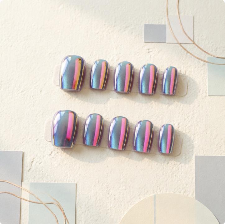 Dreamy Pink-Purple Cat Eye Laser Press-on Nails - Sweet, Cool, Pure Desire Nail Art
