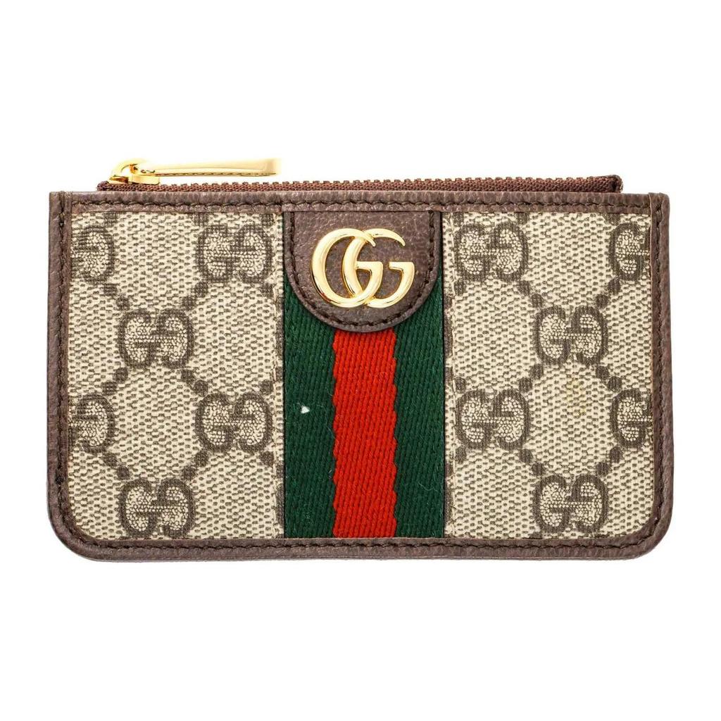 GUCCI Ophidia woven strap with aged logo stripes  canvas and leather patch  card holder and card bag  unisex and couple style  blackwood/brown