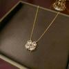 Women's Heart-Shaped Necklace with Four-Petal Flower, Cubic Zirconia, Titanium Steel Clavicle Chain - Elegant and Versatile Accessory