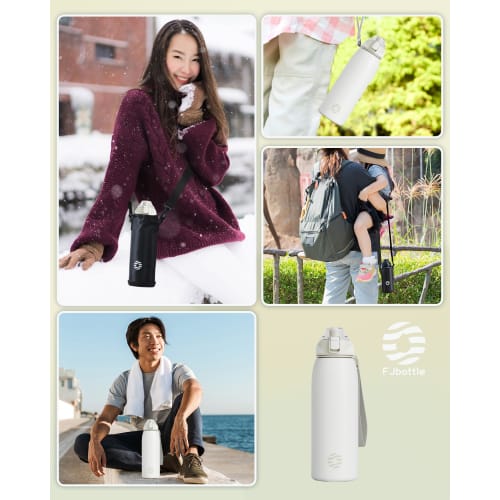 FJbottle 1 Liter Vacuum Insulated Sports Bottle, One-Touch, Keeps Hot and Cold Drinks Hot or Cold, Wide Mouth, Easy To Clean, Stainless Steel, Include