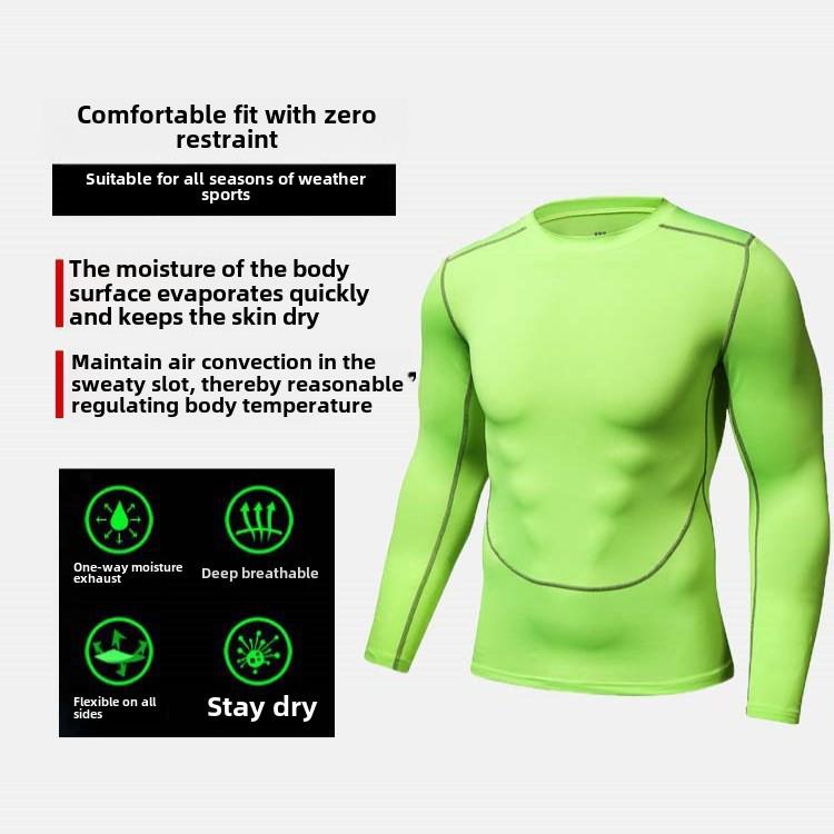 Pánské rychleschnoucí prodyšné kompresní kompresní punčochy - dlouhý rukáv s vysokým elastanem pro fotbal, basketbal a běh.