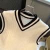 Women's Casual V-Neck Pullover Shirt Collision Color Sleeveless Sweater Vest