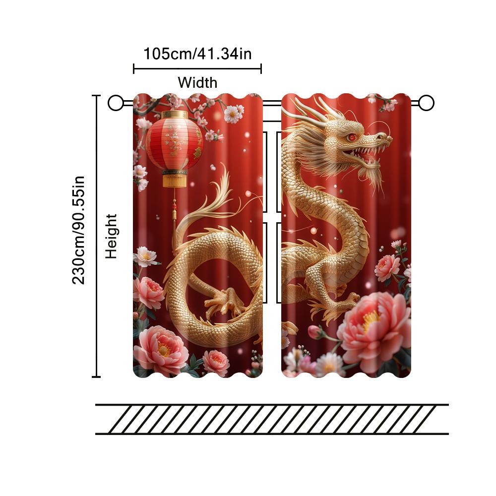 2 pcs   filtering curtains (excluding rods   non-movable   without batteries) Golden Dragon for use in bedrooms and living rooms
