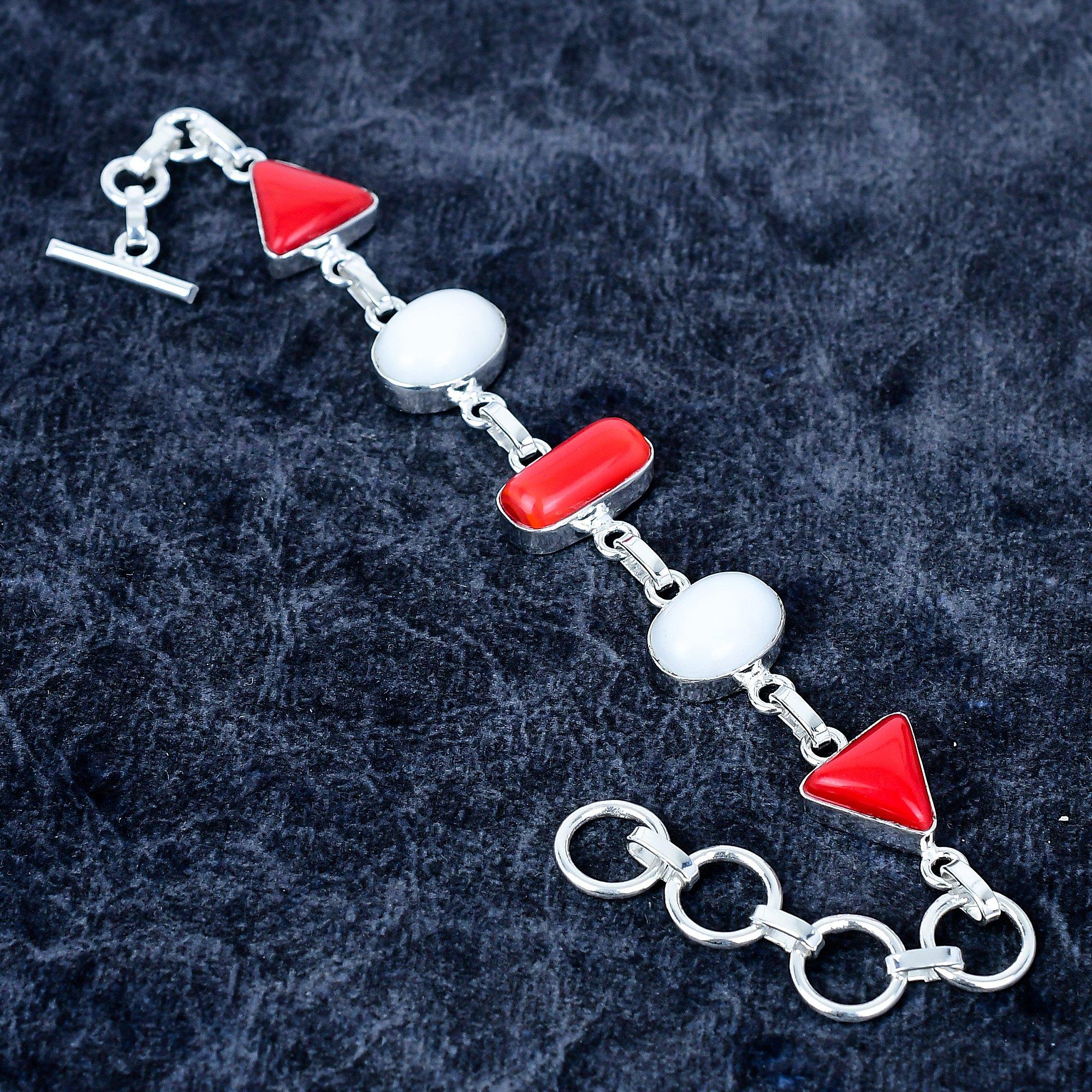 

Italian Red Coral Gemstone Handmade 925 Sterling Silver Bracelet 7-8 MM-3488