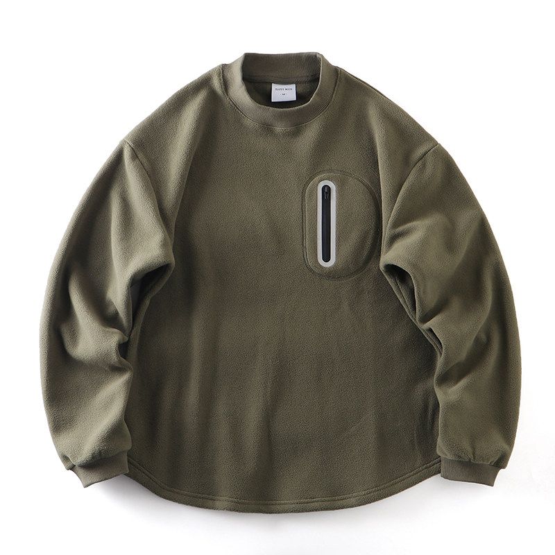 American Retro Double-Sided Polar Fleece Pullover Sweatshirt Men s Winter Fleece-lined Thickened Export Men s Clothing Casual Fleece Jacket Army Green XL