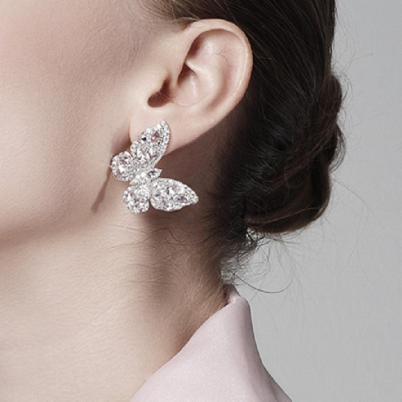 Luxurious Butterfly Diamond Crystal Stud Earrings - S925 Silver for Women, Brides & Banquets