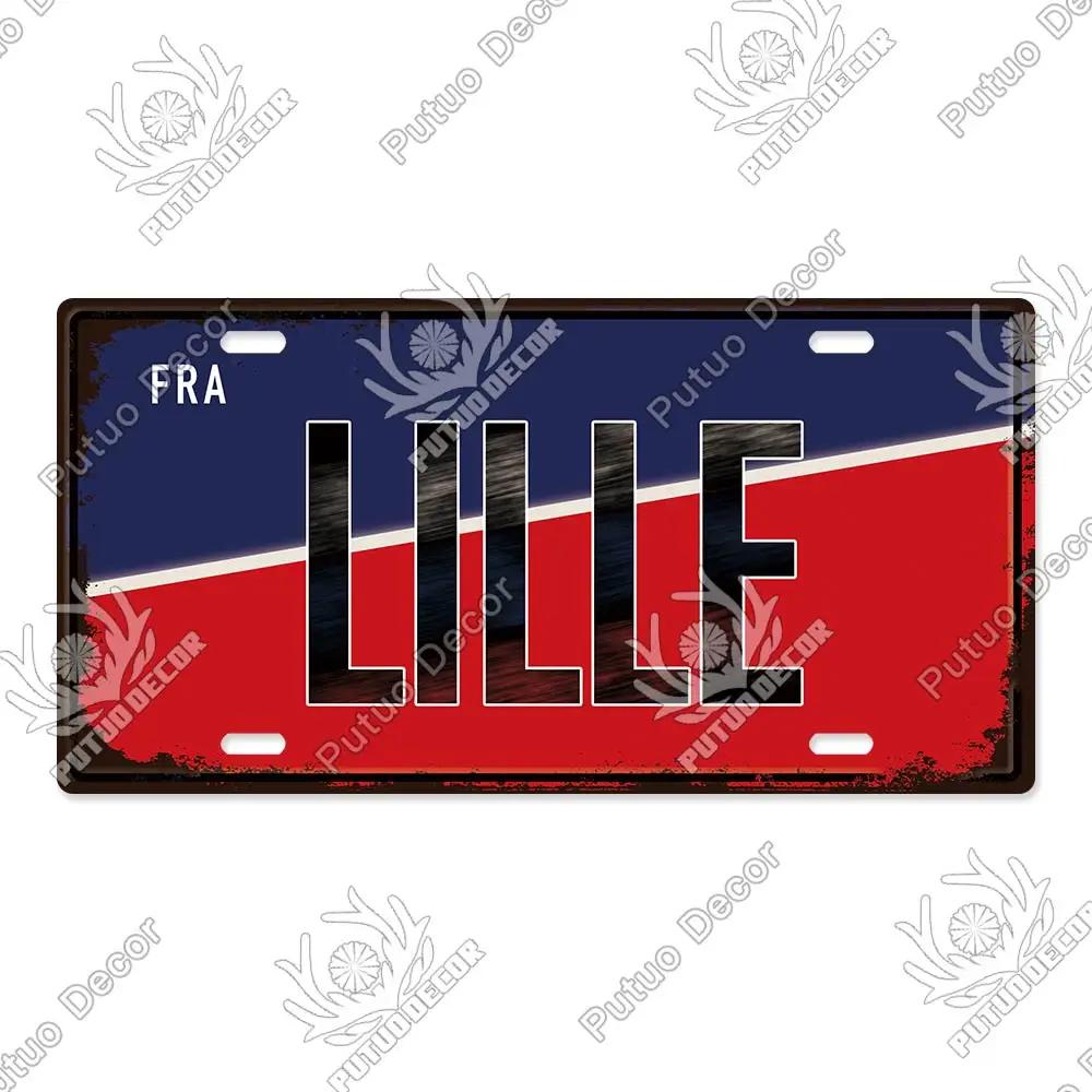 Putuo Decor French City Metal Sign Licenses Plate Plaque Metal Vintage Tin Sign Decor Bar Pub Man Cave Club Decoration