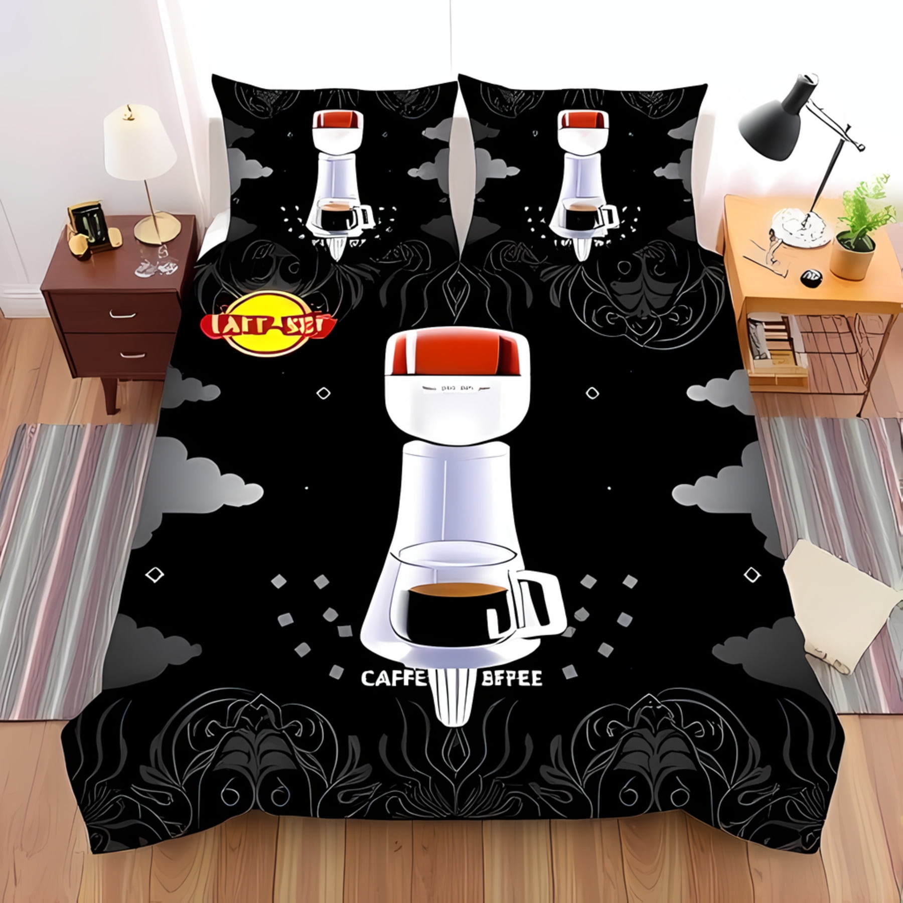 

Comforter Tan Coffee Themed With Retro Coffee Pot Design Playful Slogan Perfect For Cozy Bedrooms Warm Soft And Breathable Comforter (quilt)-EU Single(135*200cm)3pcs