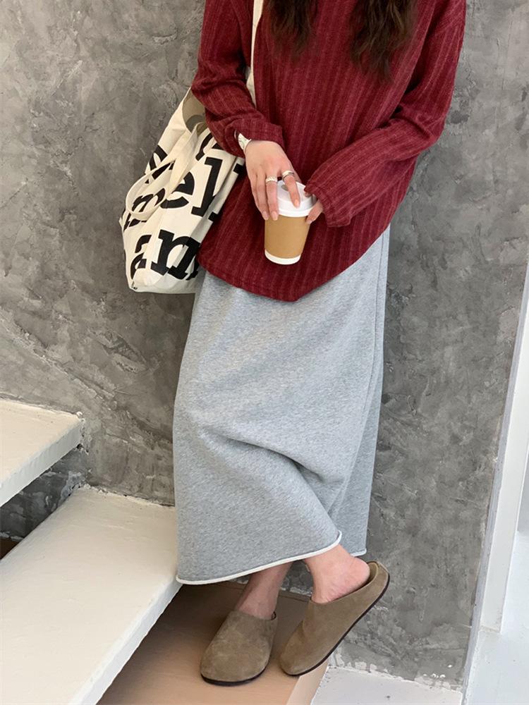 

Korean Style Autumn Maternity A-line Ruffled Hem Skirt Dress - Slimming High Waist, Casual Mid-Length for Pregnant Women XXL