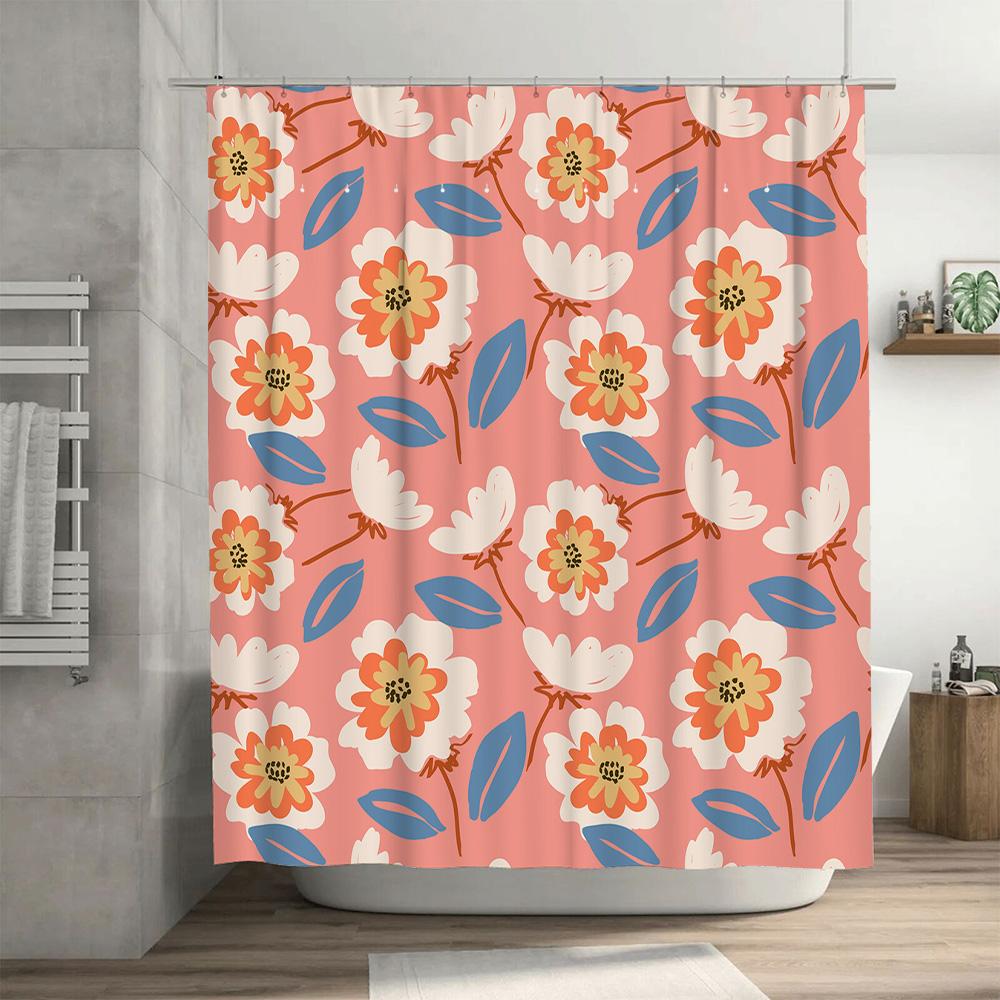 Beautiful Floral Shower Curtain Pink Blue White Flowers Bath Decor Waterproof Polyester Fabric Bathroom Accessories