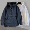 Men's Jacketsuit Loose-fit Hooded Trench Coat Fashionable Spliced Design Jacket Windbreaker