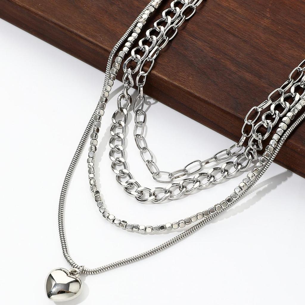 Hip Hop Heart Lock Choker Necklace Set for Women – Trendy Niche Design, 4-Piece Collection