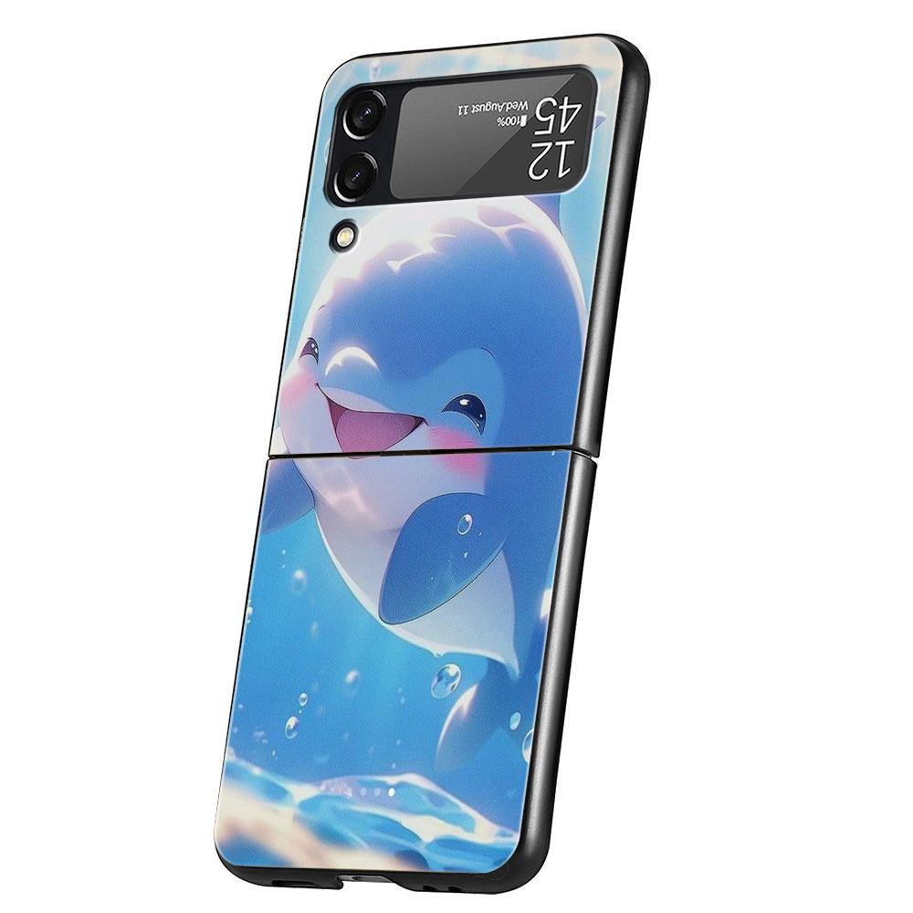 Ocean Animal Dolphin Hard PC Phone Case For Samsung Galaxy Z Flip 6 5 4 Black Cover For Galaxy Z Flip 3 Foldable Shockproof Capa