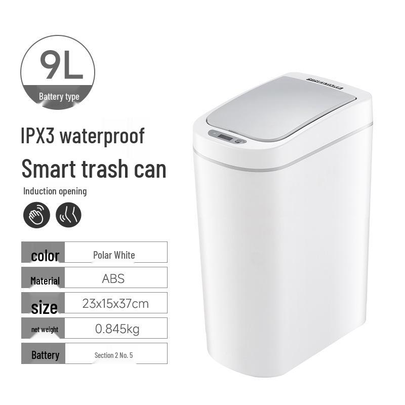 Nasida 9L Waterproof Smart Sensor Trash Can for Bathroom or Living Room