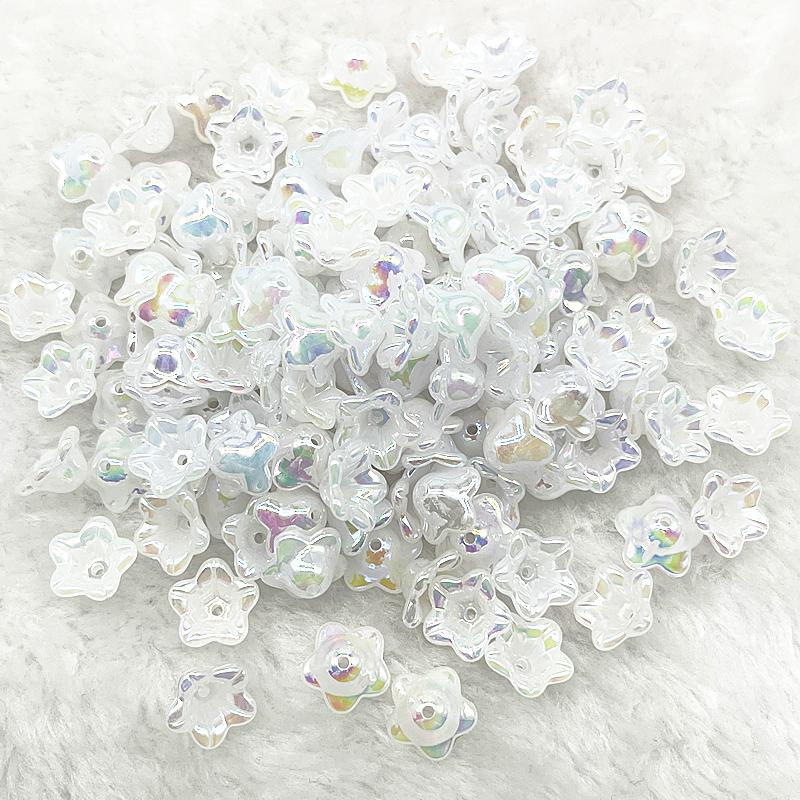 50pcs 7x13mm Gradual Change Acrylic Bellflower Beads Caps Jewelry Findings Charms Bracelets Spacer Beads for Jewelry Making