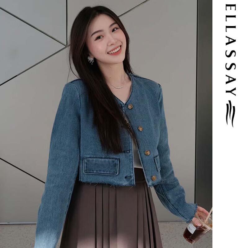 ELLASSAY Women's Classic High-Waist Short Denim Jacket